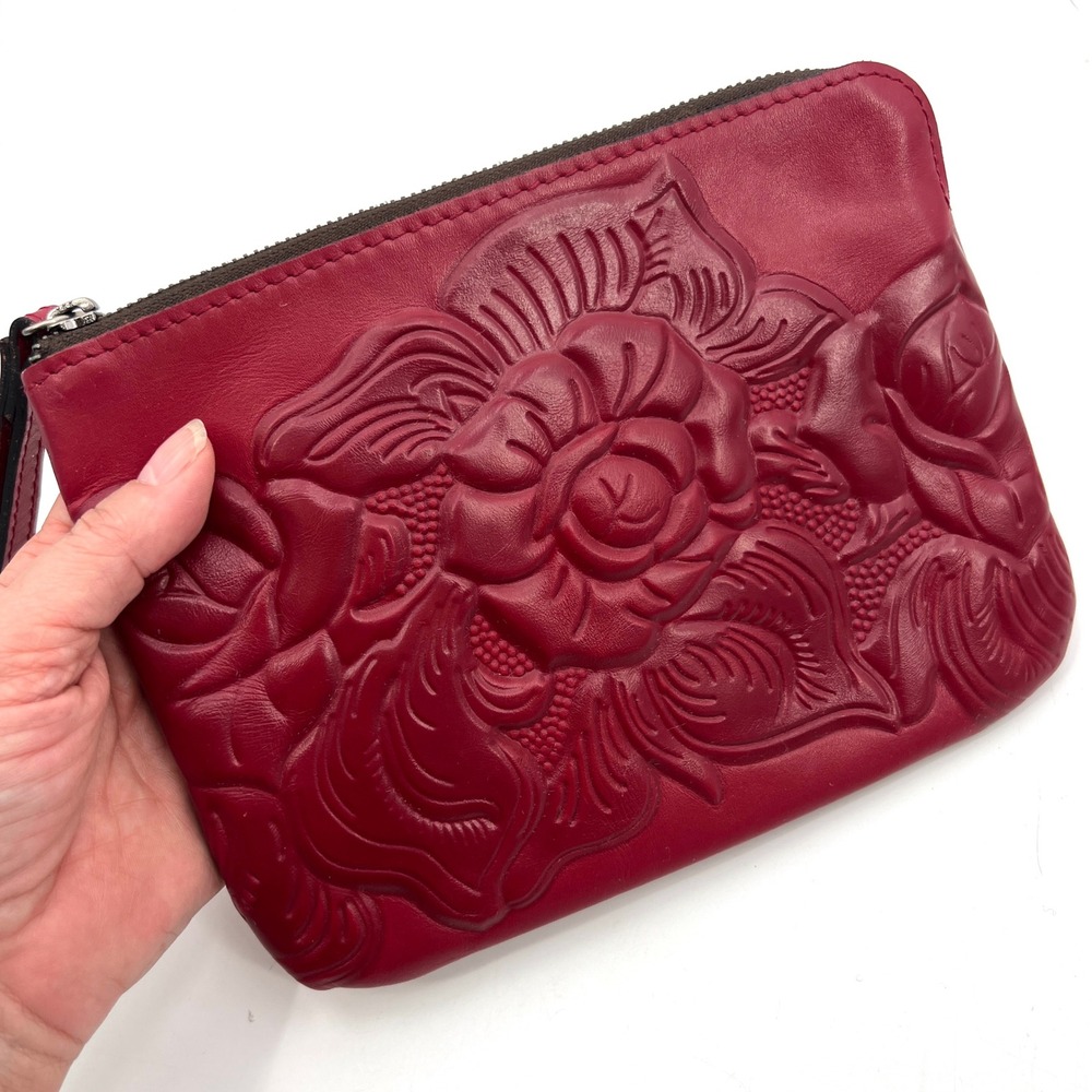 Patricia Nash Cassini‎ Wristlet Rose Red Tooled Leather Floral Western - Picture 3 of 9